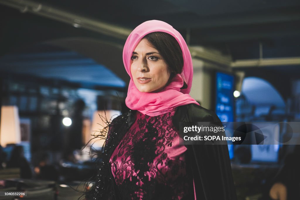 A model seen showcasing a design during the fashion week...