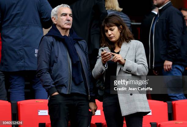Raymond Domenech and his wife Estelle Denis attend the french Ligue 1 match between Stade Rennais FC and Paris Saint Germain at Roazhon Park on...