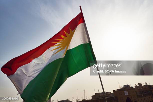 Kurdish flag flying high above the city of Arbil just before the referendum took place. The central government in Baghdad closed Kurdistan's airspace...