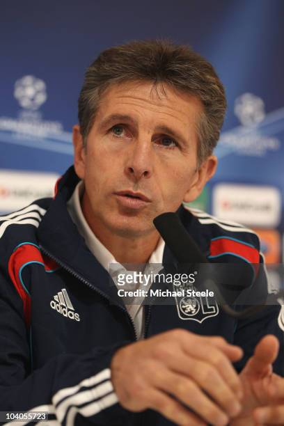 Claude Puel head coach of Olympique Lyon speaks during the Lyon Press Conference, ahead of their Group B UEFA Champions League first phase match...