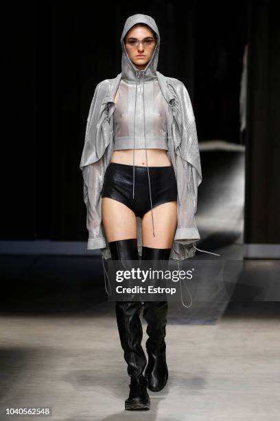 Model walks the runway at the Ricostru show during Milan Fashion Week Spring/Summer 2019 on September 19, 2018 in Milan, Italy.