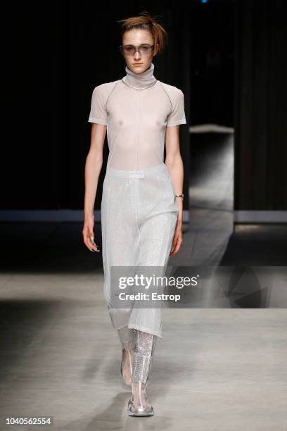 Model walks the runway at the Ricostru show during Milan Fashion Week Spring/Summer 2019 on September 19, 2018 in Milan, Italy.