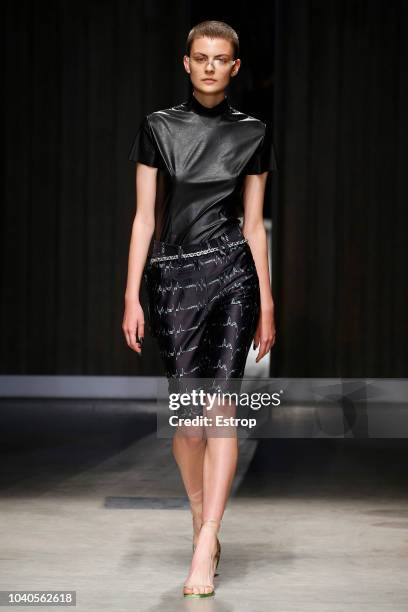 Model walks the runway at the Ricostru show during Milan Fashion Week Spring/Summer 2019 on September 19, 2018 in Milan, Italy.