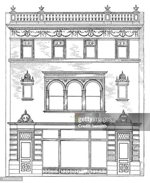 front of old building - facade stock illustrations