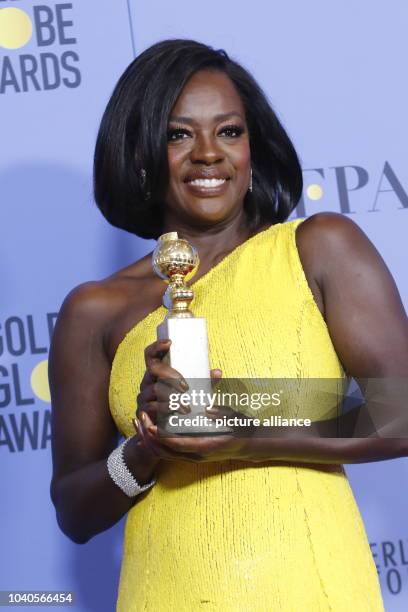 Viola Davis poses in the press room of the 74th Annual Golden Globe Awards, Golden Globes, in Beverly Hills, Los Angeles, USA, on 08 January 2017....