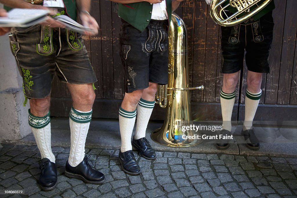 Beer hall interior, musicians