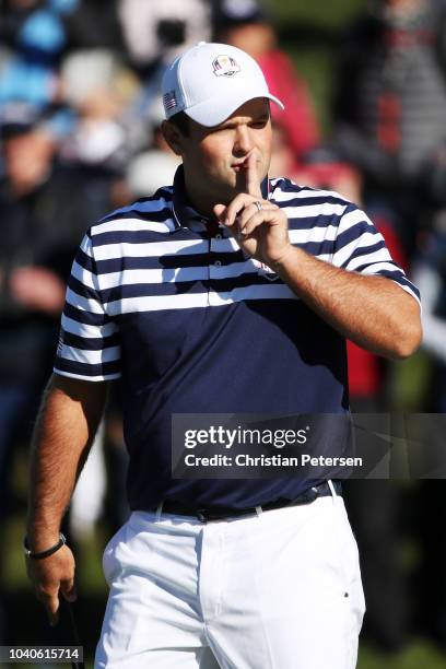 Patrick Reed of the United States reacts ahead of the 2018 Ryder Cup at Le Golf National on September 26, 2018 in Paris, France.