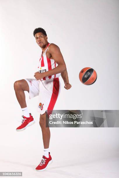 Axel Toupane, #6 of Olympiacos Piraeus poses during the Olympiacos Piraeus 2018/2019 Turkish Airlines EuroLeague Media Day at Peace and Friendship...