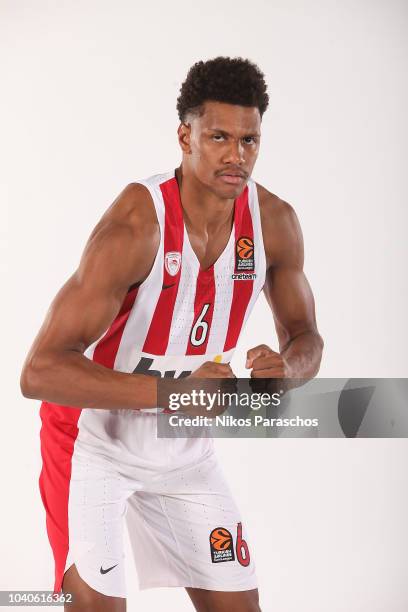 Axel Toupane, #6 of Olympiacos Piraeus poses during the Olympiacos Piraeus 2018/2019 Turkish Airlines EuroLeague Media Day at Peace and Friendship...