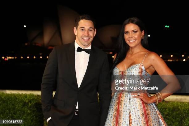 Billy Slater and his wife Nicole Slater arrive at the 2018 Dally M Awards at Overseas Passenger Terminal on September 26, 2018 in Sydney, Australia.