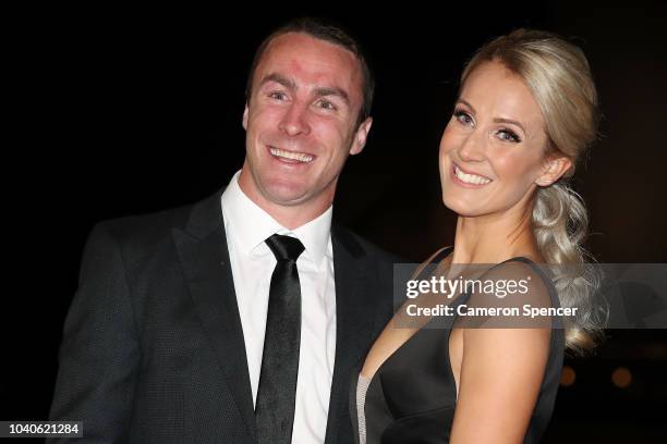 James Maloney and Jessica Anderson arrive at the 2018 Dally M Awards at Overseas Passenger Terminal on September 26, 2018 in Sydney, Australia.