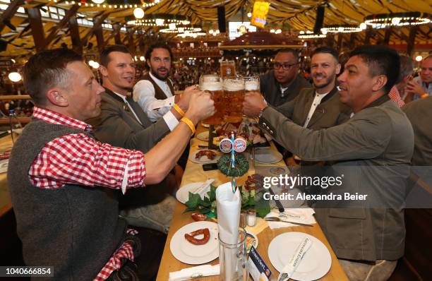 Bayern Muenchen 'legends' and former players Ivica Olic, Daniel and Buyten, Luca Toni, Paulo Sergio, Martin Demichelis and Giovane Elber pose with...