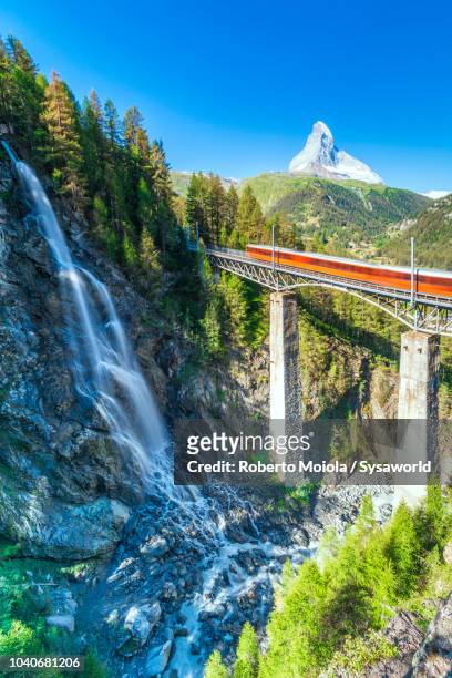 gornergrat bahn train, zermatt - switzerland train stock pictures, royalty-free photos & images