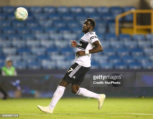 Fulham's Aboubakar Kamara during Carabao Cup 3rd Round match between Millwall and Fulham at The Den Ground, London, England on 25 Sept 2018.