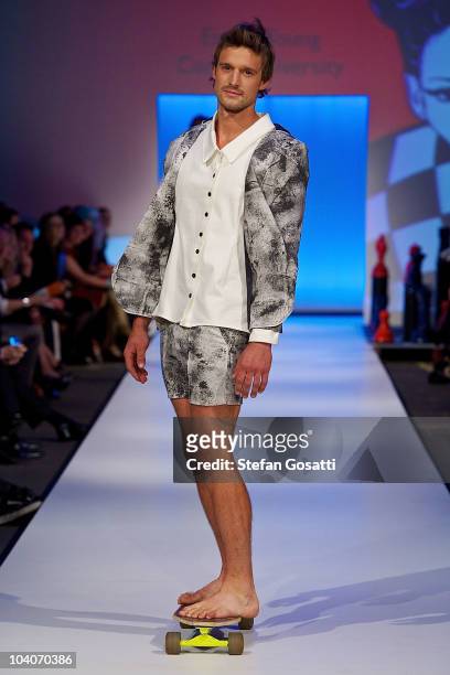 Model showcases designs by Emma Young during the Student Runway show as part of Perth Fashion Week 2010 at Fashion Paramount on September 13, 2010 in...