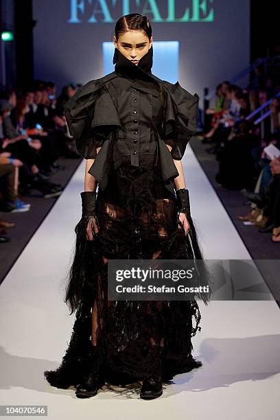 Model showcases designs by Ellie Meyer during the Student Runway show as part of Perth Fashion Week 2010 at Fashion Paramount on September 13, 2010...