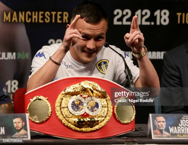Josh Warrington attends a press conference for the Josh Warrington and Carl Frampton Media Tour on September 26, 2018 in Leeds, England.