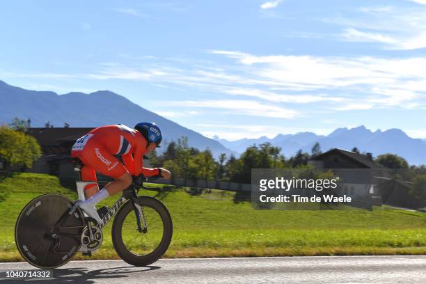 Kristoffer Skjerping of Norway / Landscape / Mountains / during the Men Elite Individual Time Trial a 52,5km race from Rattenberg to Innsbruck 582m...