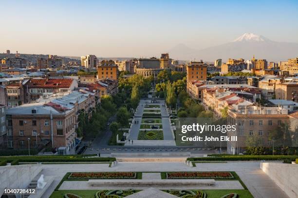 yerevan skyline with mt ararat and the cascade - the capital of the armenian city stock pictures, royalty-free photos & images