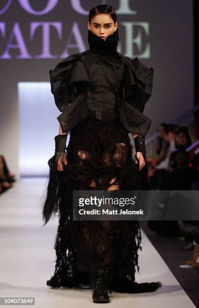 Model showcases designs by Aly Meyer during the Student Runway show as part of Perth Fashion Week 2010 at Fashion Paramount on September 13, 2010 in...