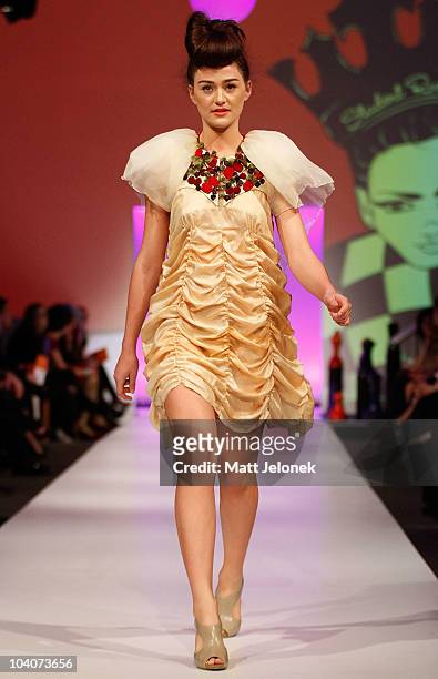Model showcases designs by Philippa Nilant during the Student Runway show as part of Perth Fashion Week 2010 at Fashion Paramount on September 13,...