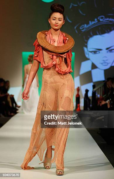 Model showcases designs by Kirsten Masgai during the Student Runway show as part of Perth Fashion Week 2010 at Fashion Paramount on September 13,...