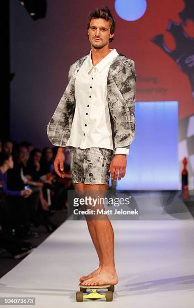 Model showcases designs by Emma Young during the Student Runway show as part of Perth Fashion Week 2010 at Fashion Paramount on September 13, 2010 in...