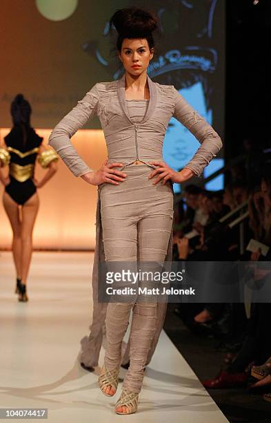 Model showcases designs by Anna Jacoba Hohnen during the Student Runway show as part of Perth Fashion Week 2010 at Fashion Paramount on September 13,...