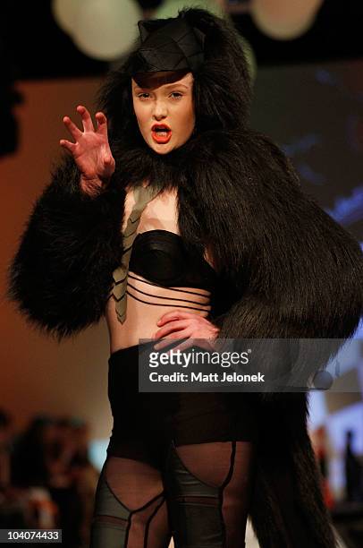 Model showcases designs by Celene Bridge during the Student Runway show as part of Perth Fashion Week 2010 at Fashion Paramount on September 13, 2010...
