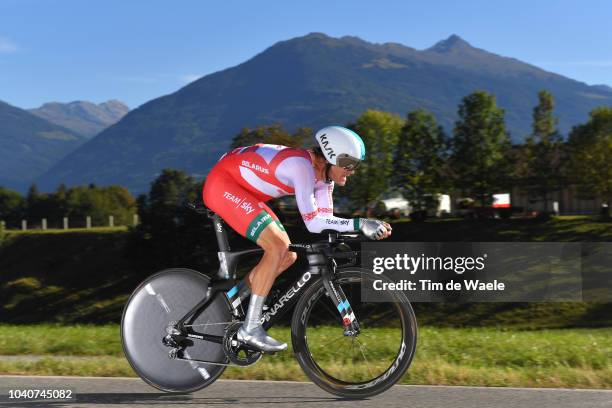 Vasil Kiryienka of Belarus / during the Men Elite Individual Time Trial a 52,5km race from Rattenberg to Innsbruck 582m at the 91st UCI Road World...