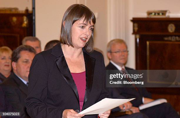 Nicola Roxon, Australia's minister of health and ageing, is sworn in by Quentin Bryce, Australia's governor general, not pictured, in Canberra,...