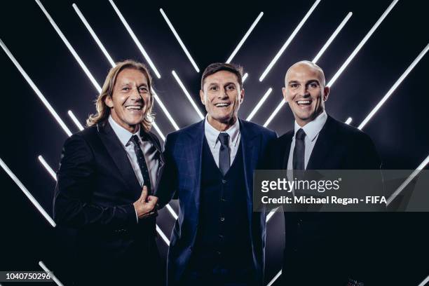 Michel Salgado, Javier Zanetti and Esteban Cambiasso are pictured inside the photo booth prior to The Best FIFA Football Awards at Royal Festival...