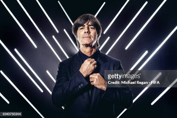 Germany manager Joachim Low is pictured inside the photo booth prior to The Best FIFA Football Awards at Royal Festival Hall on September 24, 2018 in...
