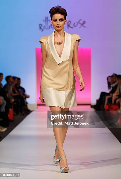 Model showcases designs by Billie & Rose during the Fifteen Minutes - Rise of the Fashion Bloggers collection catwalk show as part of Perth Fashion...