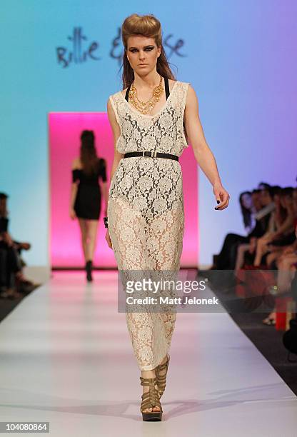 Model showcases designs by Billie & Rose during the Fifteen Minutes - Rise of the Fashion Bloggers collection catwalk show as part of Perth Fashion...