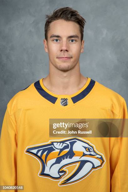 Juuse Saros of the Nashville Predators poses for his official headshot on September 13, 2018 at Bridgestone Arena in Nashville, Tennessee.