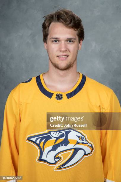 Jacob Paquette of the Nashville Predators poses for his official headshot on September 13, 2018 at Bridgestone Arena in Nashville, Tennessee.