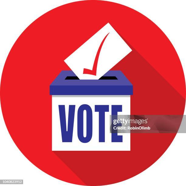 ilustraciones, imágenes clip art, dibujos animados e iconos de stock de icono urna de círculo rojo - papeleta-para-votar