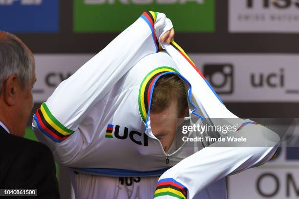 Podium / Rohan Dennis of Australia Gold Medal / Celebration / during the Men Elite Individual Time Trial a 52,5km race from Rattenberg to Innsbruck...