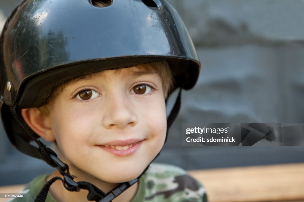 Young Boy Wearing Helmet