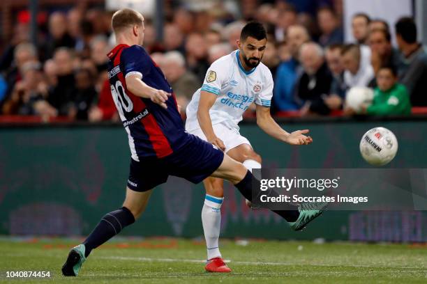 Daan Blij of Excelsior Maassluis, Aziz Behich of PSV during the Dutch KNVB Beker match between Excelsior Maassluis v PSV on September 26, 2018