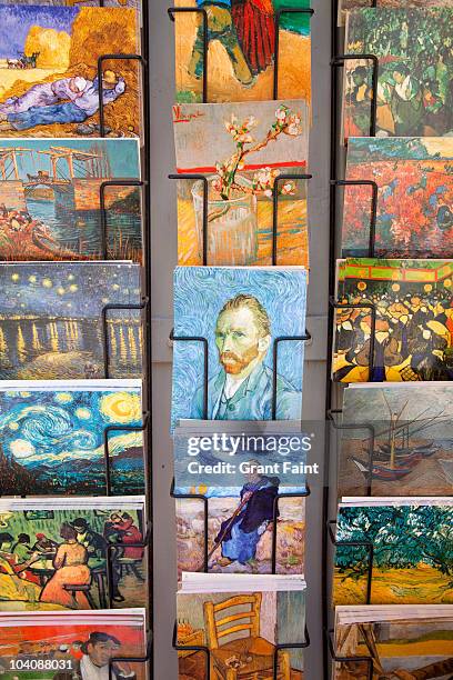 rows of  postcards in shop. - van gogh stock-fotos und bilder