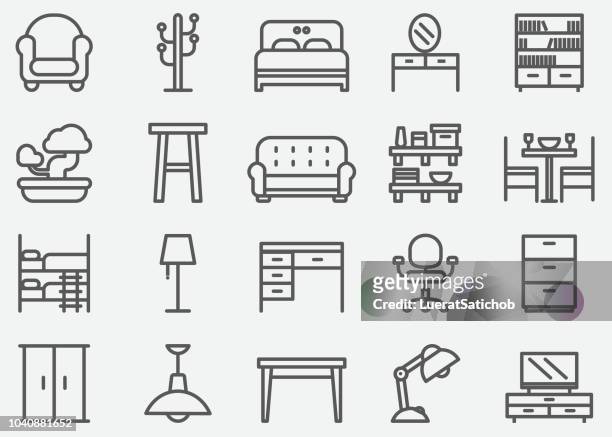 illustrazioni stock, clip art, cartoni animati e icone di tendenza di icone della linea di mobili per la casa - mobilio