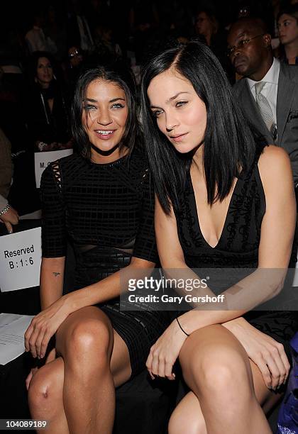 Actress Jessica Szohr and DJ Leigh Lezark attend the Herve Leger by Max Azria Spring 2011 fashion show during Mercedes-Benz Fashion Week at The...