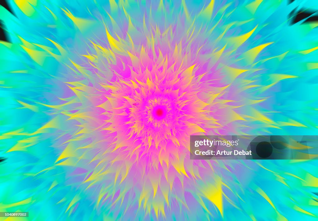 Digital stunning colorful flower shape with flames.