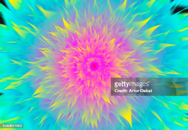 digital stunning colorful flower shape with flames. - trippy - fotografias e filmes do acervo