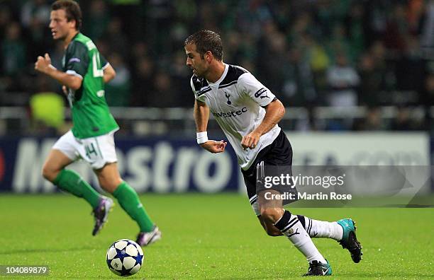 Rafael van der Vaart of Tottenham runs with the ball during the UEFA Champions League group A match between SV Werder Bremen and Tottenham Hotspur at...