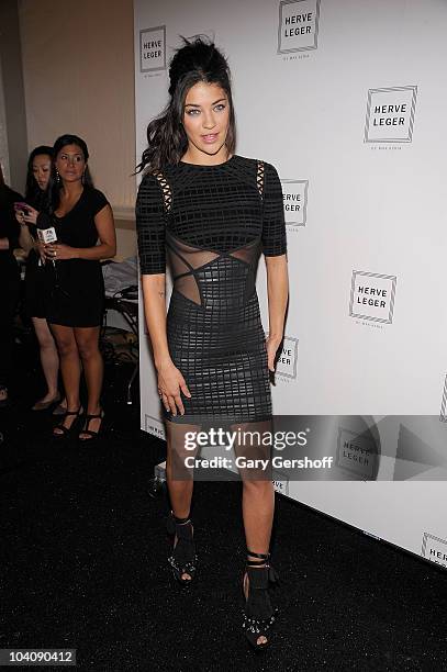 Actress Jessica Szohr attends the Herve Leger by Max Azria Spring 2011 fashion show during Mercedes-Benz Fashion Week at The Theater at Lincoln...