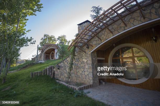 View of the houses, built with the inspiration from Hobbit houses in the movie "Lord Of The Rings", at Pasabahce Mesire area in Sivas, Turkey on...
