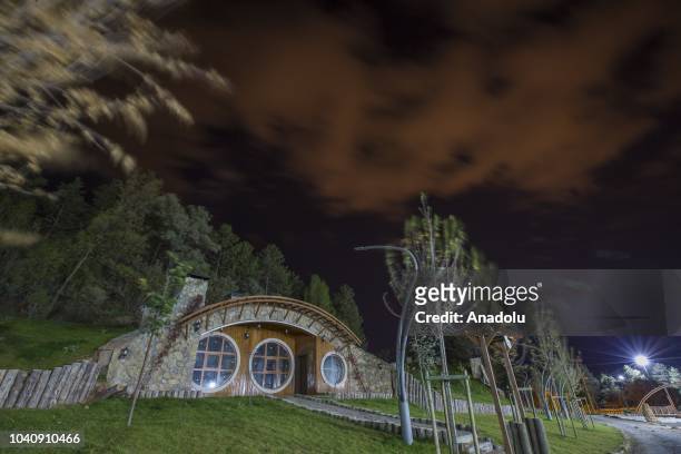 View of a house, built with the inspiration from Hobbit houses in the movie "Lord Of The Rings", at Pasabahce Mesire area in Sivas, Turkey on...